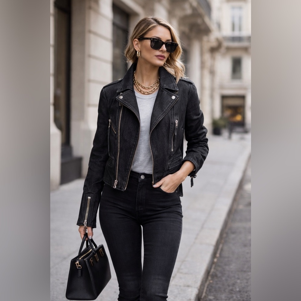 True Religion Black Denim Moto Jacket